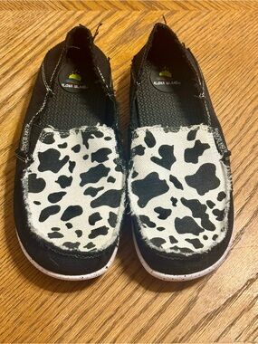 Aloha Island Cow Print Slip-On Shoes | Black & White Casual Canvas Flats | Like